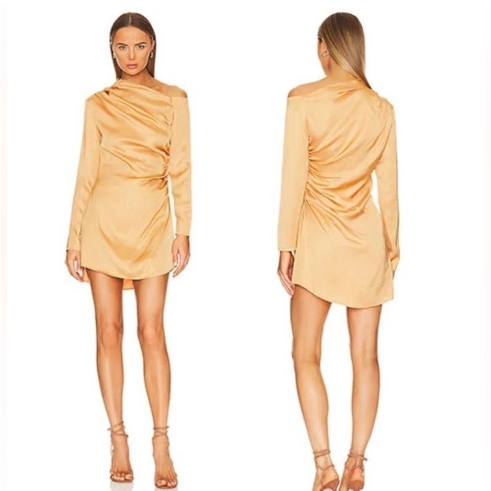 A.L.C. One-Shoulder Satin Mini Dress in Champagne Gold